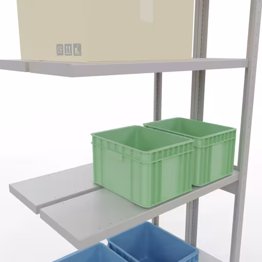 Immagine aggiuntiva dell'articolo Ripiano aggiuntivo, ripiano doppio, sistema di scaffali MULTIplus250, 3000 x 1000 x (2x300) mm (AxLxP), ripiani 2x7, barre longitudinali, RAL 7035 grigio chiaro da ripiani doppi