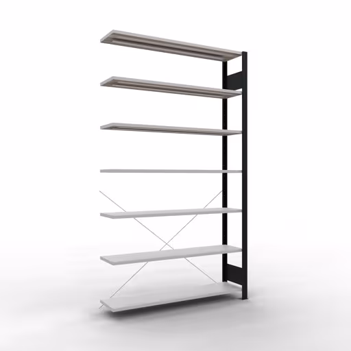 Étagère supplémentaire, étagère de bureau, système enfichable MULTIplus85, 2300 x 1300 x 300 mm, 7 étagères, sans baguette de butée, noir/gris clair de la marque Schulte Lagertechnik de la gamme d'étagères de bureau