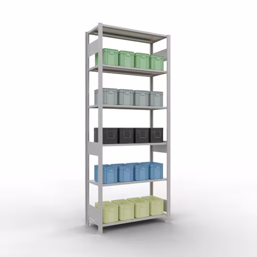 Image du produit n° 13 de l'article étagère de base, étagère, système enfichable MULTIplus85, 2500 x 1000 x 400 mm (HxLxP), 6 étagères, barres de longueur, RAL 7035 gris clair Figure n° 13 de l'article étagère de base, système d'étagères enfichables MULTIplus85, 2500 x 1000 x 400 mm, 6 étagères, RAL 7035 gris clair du groupe de produits système enfichable de la marque Schulte Lagertechnik