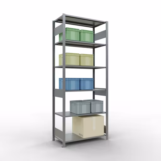 Étagère de base, étagère, système enfichable MULTIplus150, 2500 x 1000 x 500 mm, 6 étagères, barres longitudinales, galvanisées avec GTIN 4004514280466 Étagère de base, étagère, système enfichable MULTIplus150, 2500 x 1000 x 500 mm, 6 étagères, galvanisées de Schulte Lagertechnik avec le réf. 12751-LR