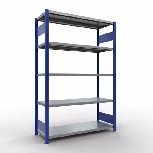 Figura n. 11 dell'articolo scaffale base, scaffale, sistema a innesto MULTIplus250, 2000 x 1300 x 500 mm (AxLxP), 5 ripiani, barre longitudinali, RAL 5010 blu genziana/zincato del gruppo di prodotti sistema a innesto della marca Schulte Lagertechnik