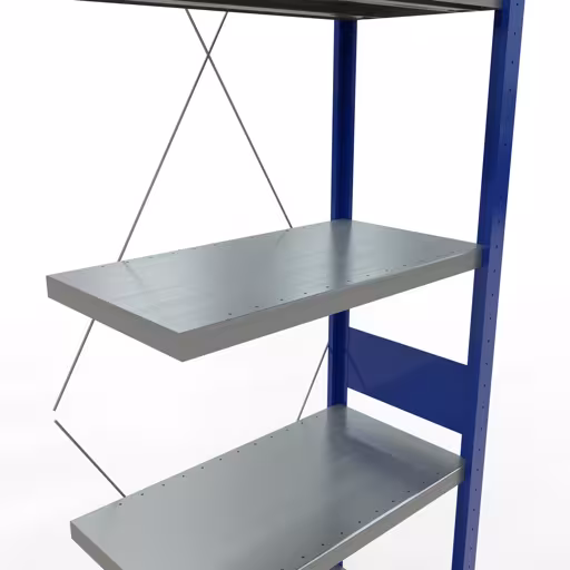 Rayonnage supplémentaire, rayonnage à étagères, système enfichable MULTIplus250, 3000 x 750 x 400 mm, 7 étagères, traverse, RAL 5010 bleu gentiane/galvanisé/galvanisé de Schulte Lagertechnik avec le numéro d'article : 12947-75-B