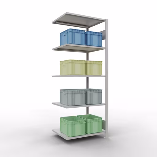 Anbauregal, Fachbodenregal Stecksystem MULTIplus150, 2000 x 750 x 600 mm (HxBxT), 5 Fachböden, Längenriegel, RAL 7035 lichtgrau aus der Kategorie Anbauregal mit der GTIN 4004514293312 Anbauregal, Fachbodenregal Stecksystem MULTIplus150, 2000 x 750 x 600 mm (HxBxT), 5 Fachböden, Längenriegel, RAL 7035 lichtgrau von der Marke Schulte Lagertechnik aus der Produktreihe Stecksystem