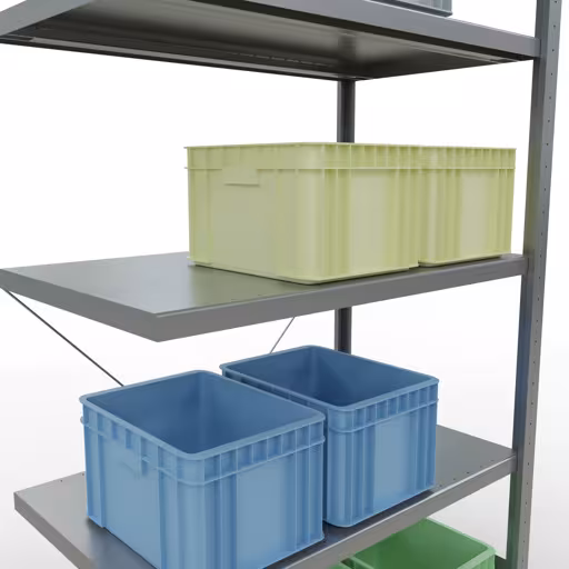 Produktbild Nr 13 des Artikels Anbauregal, Fachbodenregal Stecksystem MULTIplus330, 2000 x 1000 x 600 mm (HxBxT), 5 Fachböden, Kreuzstrebe, verzinkt Abbildung Nr 13 des Artikels Anbauregal, Fachbodenregal Stecksystem MULTIplus330, 2000 x 1000 x 600 mm (HxBxT), 5 Fachböden, Kreuzstrebe, verzinkt aus der Produktgruppe Stecksystem von der Marke Schulte Lagertechnik