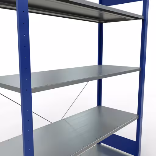Scaffale base, scaffale, sistema a innesto MULTIplus150, 2000 x 1300 x 500 mm (AxLxP), 5 ripiani, traversa, RAL 5010 blu genziana/zincato di Schulte Lagertechnik con l'articolo n. 12750-130-B