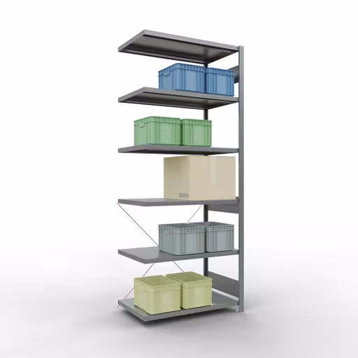 Image du produit n°6 de l'article Étagère supplémentaire, système enfichable MULTIplus250, 2500 x 1000 x 600 mm, 6 étagères, galvanisée de la gamme de produits système enfichable de la marque Schulte Lagertechnik