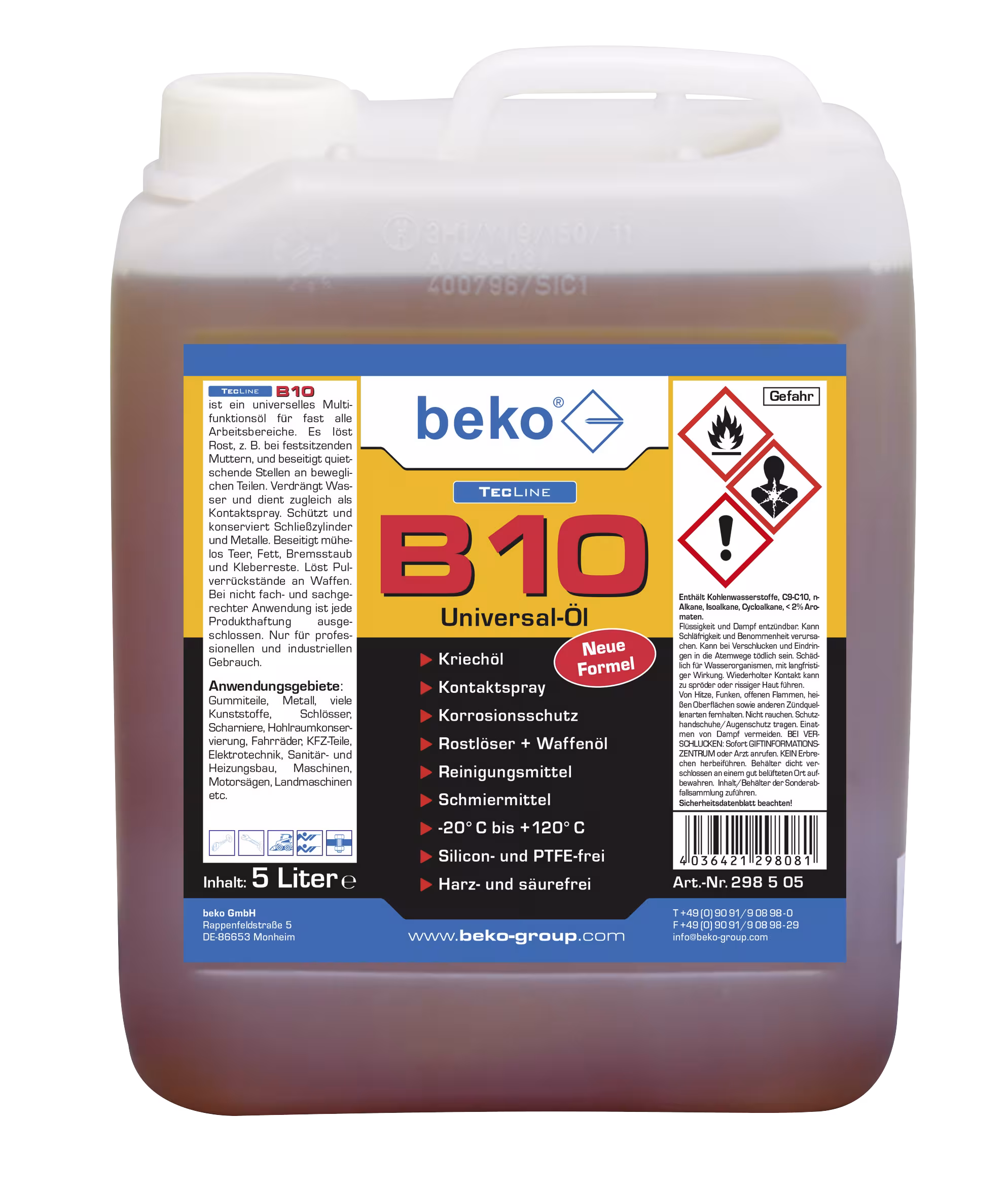 Tanica di olio universale TecLine B10 da 5 litri di Beko Tanica per olio universale TecLine B10 da 5 l della categoria grassi e oli con articolo n. 298 5 05