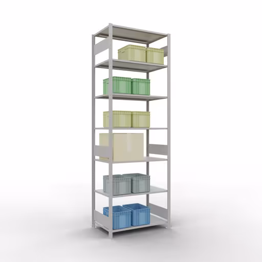 Image du produit n° 12 de l'article étagère de base, étagère, système enfichable MULTIplus85, 3000 x 1000 x 600 mm (HxLxP), 7 étagères, barres de longueur, RAL 7035 gris clair Figure n° 12 de l'article étagère de base, système d'étagères enfichables MULTIplus85, 3000 x 1000 x 600 mm, 7 étagères, RAL 7035 gris clair du groupe de produits système enfichable de la marque Schulte Lagertechnik