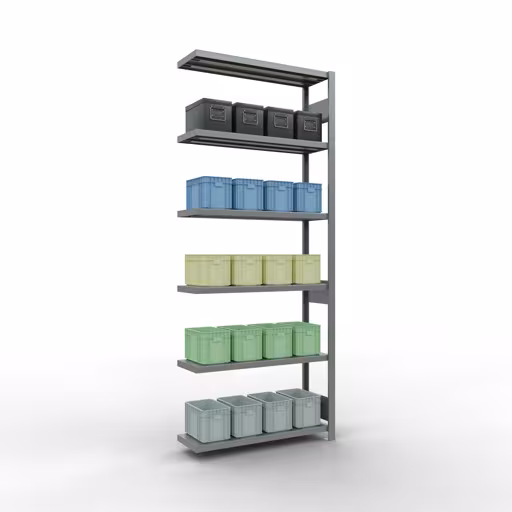 Figura n. 13 dell'articolo scaffale aggiuntivo, scaffale a scaffale, sistema a innesto MULTIplus330, 2500 x 1000 x 300 mm (AxLxP), 6 ripiani, barre longitudinali, zincato del gruppo di prodotti sistema a innesto della marca Schulte Lagertechnik