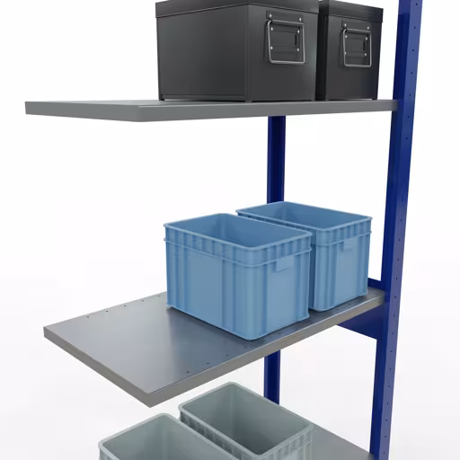 Immagine del prodotto n. 7 dell'articolo scaffale aggiuntivo, sistema a innesto per ripiani MULTIplus150, 2500 x 750 x 400 mm, 6 ripiani, RAL 5010 blu genziana/zincato/zincato della gamma di prodotti per sistemi a innesto della marca Schulte Lagertechnik