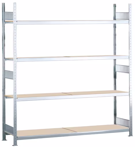 Figure n° 14 de l'article, rayonnage à grande portée WS 2000 avec panneaux de particules, 2500 x 1500 x 400 mm, galvanisé, 4 niveaux, charge par travée 1 600 kg du groupe de produits rayonnages à grande portée de la marque Schulte Lagertechnik