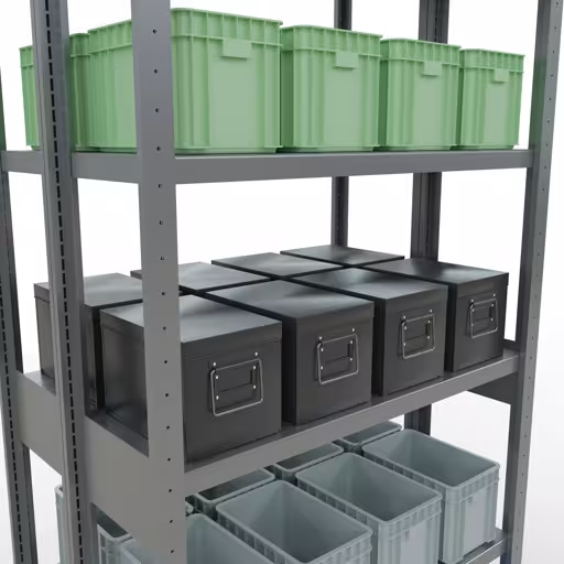 Image supplémentaire de l'article Étagère de base, étagère double, système d'étagères enfichables MULTIplus250, 2500 x 1000 x (2x300) mm, 2x6 étagères, traverse, galvanisé à partir d'étagères doubles
