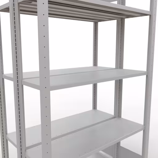 Une autre vue de l'article Étagère de base, étagère double, système d'étagère enfichable MULTIplus150, 2000 x 1000 x (2x300) mm, 2x5 étagères, RAL 7035 gris clair de la catégorie étagères
