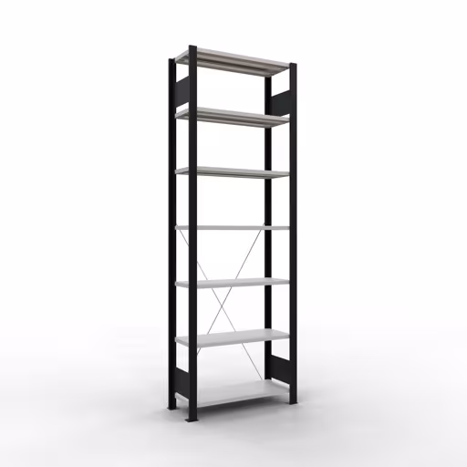Figure n° 12 de l'article étagère de base, étagère de bureau, système enfichable MULTIplus85, 2300 x 750 x 300 mm, 7 étagères, sans baguette de butée, noir/gris clair du groupe de produits étagères de bureau de la marque Schulte Lagertechnik