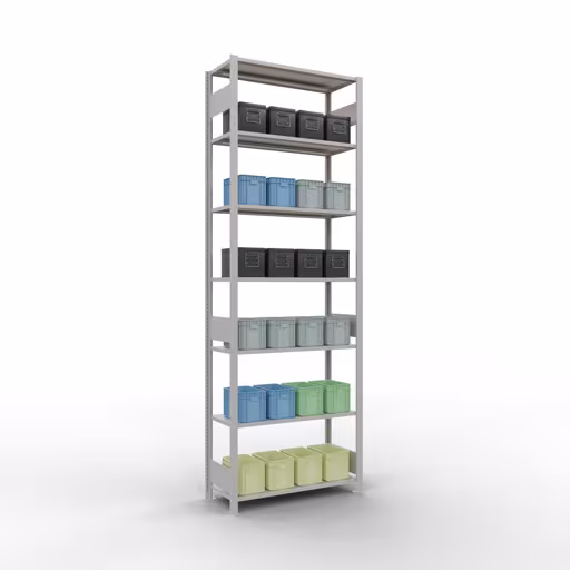 Image du produit n° 13 de l'article étagère de base, étagère, système enfichable MULTIplus85, 3000 x 1000 x 400 mm (HxLxP), 7 étagères, barres de longueur, RAL 7035 gris clair Figure n° 13 de l'article étagère de base, système d'étagères enfichables MULTIplus85, 3000 x 1000 x 400 mm, 7 étagères, RAL 7035 gris clair du groupe de produits système enfichable de la marque Schulte Lagertechnik