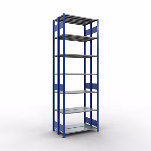 Scaffale base, scaffale doppio, sistema a innesto per scaffale MULTIplus150, 3000 x 1000 x (2x300) mm (AxLxP), 2x7 ripiani, barre longitudinali, RAL 5010 blu genziana di Schulte Lagertechnik con l'articolo n. 33132-B