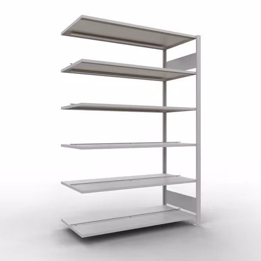 Figure n° 7 de l'article étagère complémentaire, étagère de bureau, système enfichable MULTIplus150, 2000 x 1300 x 600 mm, 6 étagères, avec butée centrale, gris clair de la gamme d'étagères de bureau de Schulte Lagertechnik