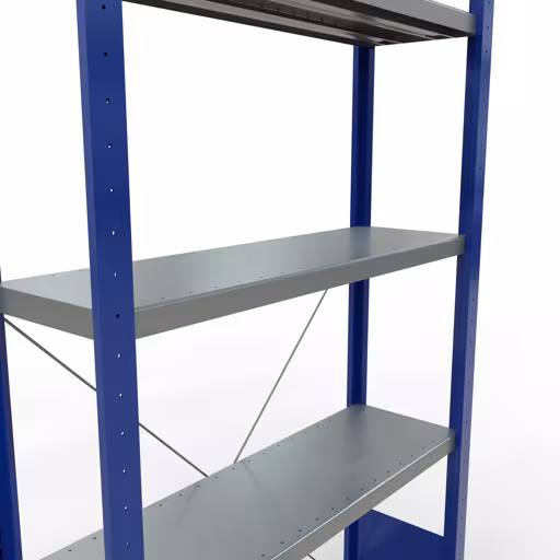 Scaffale base, scaffale, sistema a innesto MULTIplus250, 2000 x 1000 x 300 mm (AxLxP), 5 ripiani, traversa, RAL 5010 blu genziana/zincato di Schulte Lagertechnik con l'articolo n. 12930-B