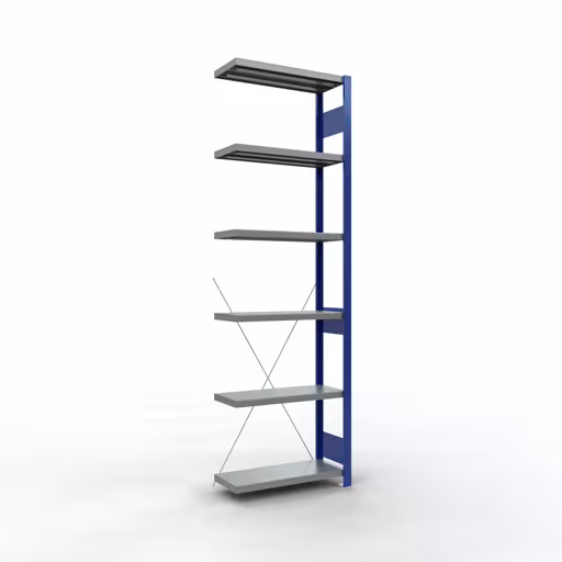 Rayonnage supplémentaire, étagère, système enfichable MULTIplus250, 2500 x 750 x 300 mm (HxLxP), 6 étagères, traverse, RAL 5010 bleu gentiane/galvanisé/galvanisé de Schulte Lagertechnik Étagère supplémentaire, étagère, système enfichable MULTIplus250, 2500 x 750 x 300 mm (HxLxP), 6 étagères, traverse, RAL 5010 bleu gentiane/galvanisé/galvanisé, étagère supplémentaire, réf. 12936-75-B