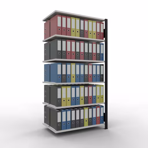 Produktbild Nr 14 des Artikels Anbauregal, Büro-Fachbodenregal Stecksystem MULTIplus150, 2000 x 1000 x 600 mm (HxBxT), 6 Fachböden, Längenriegel, mit Mittelanschlag, schwarz/lichtgrau Abbildung Nr 14 des Artikels Anbauregal, Büro-Fachbodenregal Stecksystem MULTIplus150, 2000 x 1000 x 600 mm (HxBxT), 6 Fachböden, Längenriegel, mit Mittelanschlag, schwarz/lichtgrau aus der Produktgruppe Büroregale von der Marke Schulte Lagertechnik