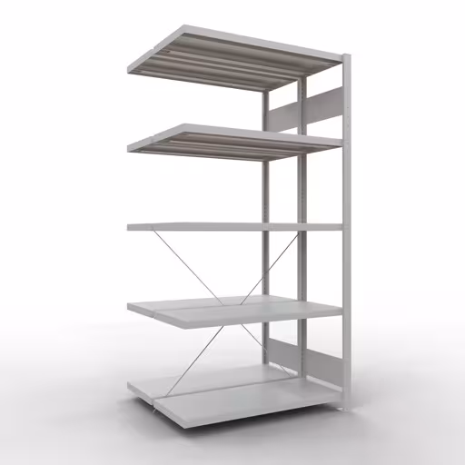 Immagine aggiuntiva dell'articolo Ripiano aggiuntivo, ripiano doppio, sistema di scaffali MULTIplus250, 2000 x 1000 x (2x400) mm (AxLxP), 2x5 ripiani, traversa, RAL 7035 grigio chiaro da ripiani doppi