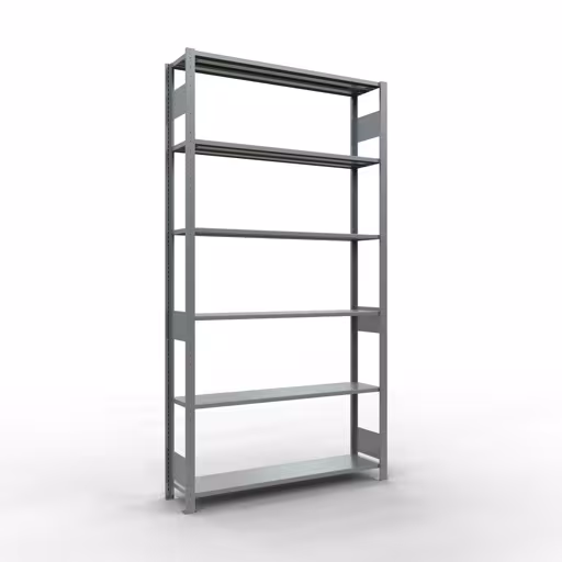 Scaffale base, scaffale, sistema a innesto MULTIplus150, 2500 x 1300 x 300 mm (AxLxP), 6 ripiani, barre longitudinali, zincato di Schulte Lagertechnik della categoria Sistema a innesto