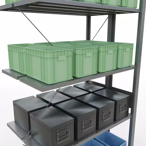 Image du produit n° 11 de l'article Étagère supplémentaire, étagère double, système d'étagères MULTIplus150, 3000 x 1000 x (2x600) mm (HxLxP), 2x7 étagères, traverse, galvanisé Figure n° 11 de l'article étagère complémentaire, étagère double, système d'étagères enfichables MULTIplus150, 3000 x 1000 x (2x600) mm, 2x7 étagères, galvanisées du groupe de produits étagères de la marque Schulte Lagertechnik