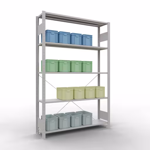 Ripiano base sistema a innesto 2000x1300x300 mm, tipo 150 kg, grigio chiaro con articolo n. 32630-130 Scaffale base con sistema a innesto 2000x1300x300 mm, tipo 150 kg, grigio chiaro di Schulte Lagertechnik dalla categoria Sistema a innesto