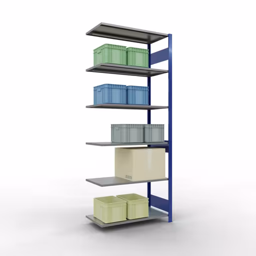 Représentation supplémentaire de l'article Tablette rapportée, étagère, système enfichable MULTIplus150, 2500 x 1000 x 500 mm, 6 tablettes, RAL 5010 bleu gentiane/galvanisé Image supplémentaire de l'article Étagère supplémentaire, étagère MULTIplus150 système enfichable, 2500 x 1000 x 500 mm, 6 étagères, RAL 5010 bleu gentiane/galvanisé à partir de l'étagère supplémentaire