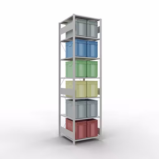 Scaffale base, scaffale, sistema a innesto MULTIplus150, 3000 x 750 x 800 mm (AxLxP), 7 ripiani, traversa, RAL 7035 grigio chiaro di Schulte Lagertechnik dalla categoria Sistema a innesto
