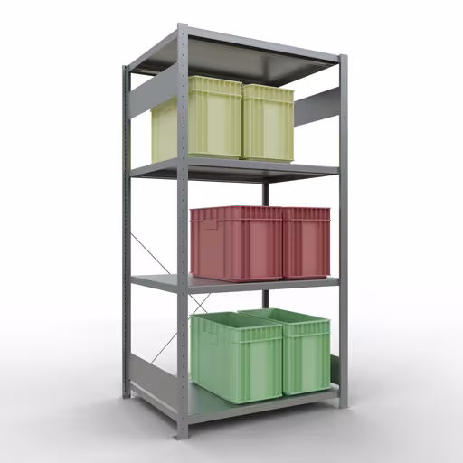 Produktbild Nr 13 des Artikels Grundregal, Fachbodenregal Stecksystem MULTIplus330, 2000 x 1000 x 800 mm (HxBxT), 5 Fachböden, Kreuzstrebe, verzinkt Abbildung Nr 13 des Artikels Grundregal, Fachbodenregal Stecksystem MULTIplus330, 2000 x 1000 x 800 mm (HxBxT), 5 Fachböden, Kreuzstrebe, verzinkt aus der Produktgruppe Stecksystem von der Marke Schulte Lagertechnik