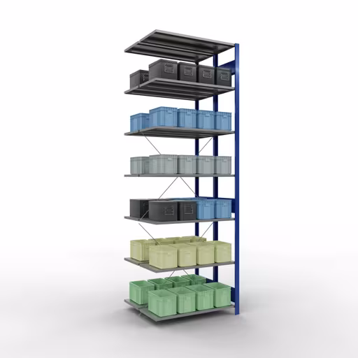 Scaffale aggiuntivo, scaffale doppio, sistema di scaffali MULTIplus150, 3000 x 1000 x (2x800) mm (AxLxP), 2x7 ripiani, traversa, RAL 5010 blu genziana di Schulte Lagertechnik dalla categoria scaffali