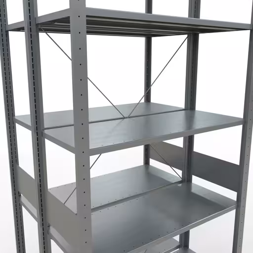 Image du produit n° 11 de l'article étagère de base, étagère double, système d'étagères MULTIplus150, 3000 x 1000 x (2x800) mm (HxLxP), 2x7 étagères, traverse, galvanisé Figure n° 11 de l'article étagère de base, étagère double, système d'étagères enfichables MULTIplus150, 3000 x 1000 x (2x800) mm, 2x7 étagères, galvanisées du groupe de produits étagères de la marque Schulte Lagertechnik