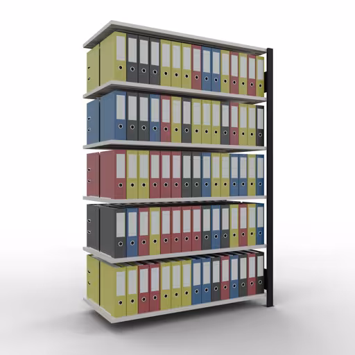 Anbauregal, Büro-Fachbodenregal Stecksystem MULTIplus150, 2000 x 1300 x 600 mm (HxBxT), 6 Fachböden, Längenriegel, ohne Mittelanschlag, schwarz/lichtgrau aus der Kategorie Stecksystem mit der GTIN 4004514250124 Anbauregal, Büro-Fachbodenregal Stecksystem MULTIplus150, 2000 x 1300 x 600 mm (HxBxT), 6 Fachböden, Längenriegel, ohne Mittelanschlag, schwarz/lichtgrau von der Marke Schulte Lagertechnik aus der Produktreihe Büroregale