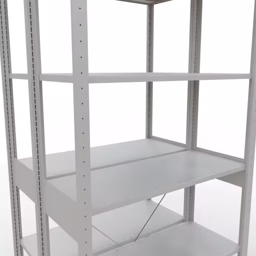 Un'altra vista dell'articolo Scaffale base, ripiano doppio, sistema a innesto per ripiano MULTIplus150, 2500 x 1000 x (2x400) mm (AxLxP), 2x6 ripiani, traversa, RAL 7035 grigio chiaro dalla categoria Ripiani