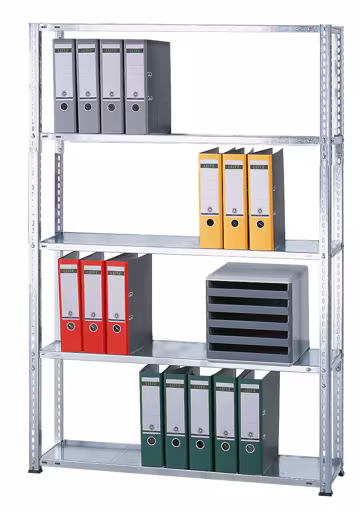 Étagère de base, étagère de bureau, système de vis MULTIplus85, 1800 x 750 x 300 mm (HxLxP), 5 étagères, galvanisées, sans barre d'arrêt, système de vis, réf. 10432