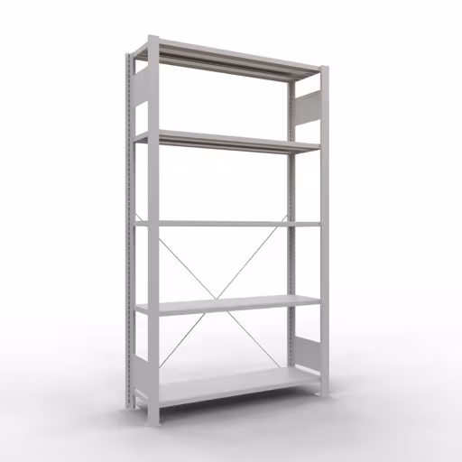 Scaffale Basic, scaffale per ufficio, sistema a innesto MULTIplus85, 1800 x 1000 x 300 mm (AxLxP), 5 ripiani, traversa, senza barra di arresto, grigio chiaro, sistema a innesto, articolo n. 36019
