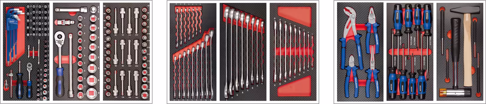 Équipement pour 3 tiroirs 171 pièces de PROJAHN Équipement pour chariot d'atelier pour 3 tiroirs, 171 pièces, systèmes d'organisation et chariots d'atelier, réf. 5995-011