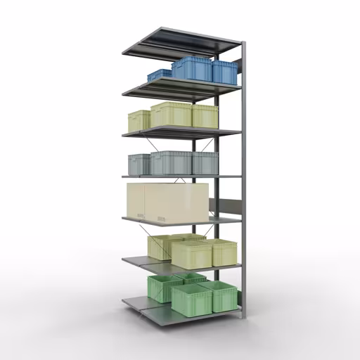 Figura n. 7 dell'articolo scaffale aggiuntivo, scaffale doppio, sistema a innesto per scaffali MULTIplus150, 3000 x 1000 x (2x1000) mm (AxLxP), ripiani 2x7, traversa, zincato del gruppo di prodotti scaffali della marca Schulte Lagertechnik