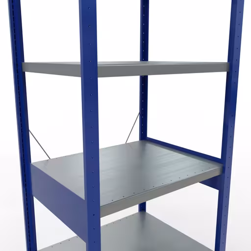 Figura n. 10 dell'articolo scaffale base, scaffale, sistema a innesto MULTIplus250, 2500 x 750 x 600 mm (AxLxP), 6 ripiani, traversa, RAL 5010 blu genziana/zincato/zincato del gruppo di prodotti sistema a innesto della marca Schulte Lagertechnik