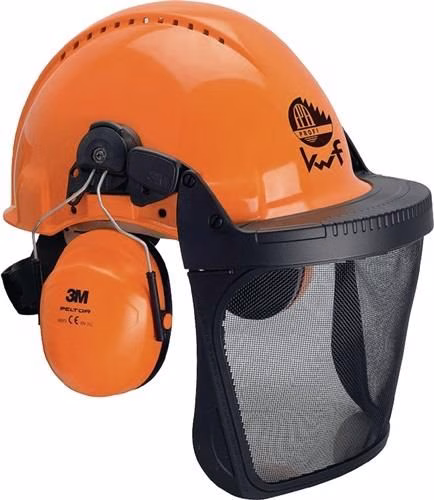 Tuta da lavoro forestale 3M G3000M, arancione, materiale stabilizzato ai raggi UV, EN 397 EN 352-3 Casco combinato da lavoro forestale G3000M arancione in materiale stabilizzato UV EN 397 EN 352-3 della categoria caschi e visiere protettive con codice articolo 4000370579