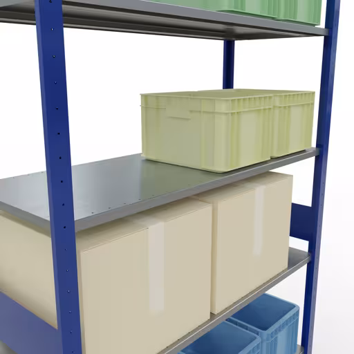 Immagine del prodotto n. 7 dell'articolo scaffale base, sistema a innesto per ripiani MULTIplus150, 3000 x 1300 x 500 mm, 7 ripiani, RAL 5010 blu genziana/zincato della gamma di prodotti per sistemi a innesto della marca Schulte Lagertechnik