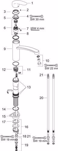 Technische Zeichnung 3983251 Hansgrohe Mitigeur Cuisine FOCUS DN 15 pour chauffe-eau ouvert chrome