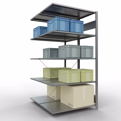 Immagine del prodotto n. 14 dell'articolo Scaffale aggiuntivo, scaffale doppio, sistema a innesto per scaffali MULTIplus150, 2000 x 1000 x (2x600) mm (AxLxP), 2x5 ripiani, traversa, zincato Figura n. 14 dell'articolo scaffale aggiuntivo, scaffale doppio, sistema di scaffali MULTIplus150, 2000 x 1000 x (2x600) mm (AxLxP), 2x5 ripiani, traversa, zincato dal gruppo di prodotti scaffali a scaffale della marca Schulte Lagertechnik