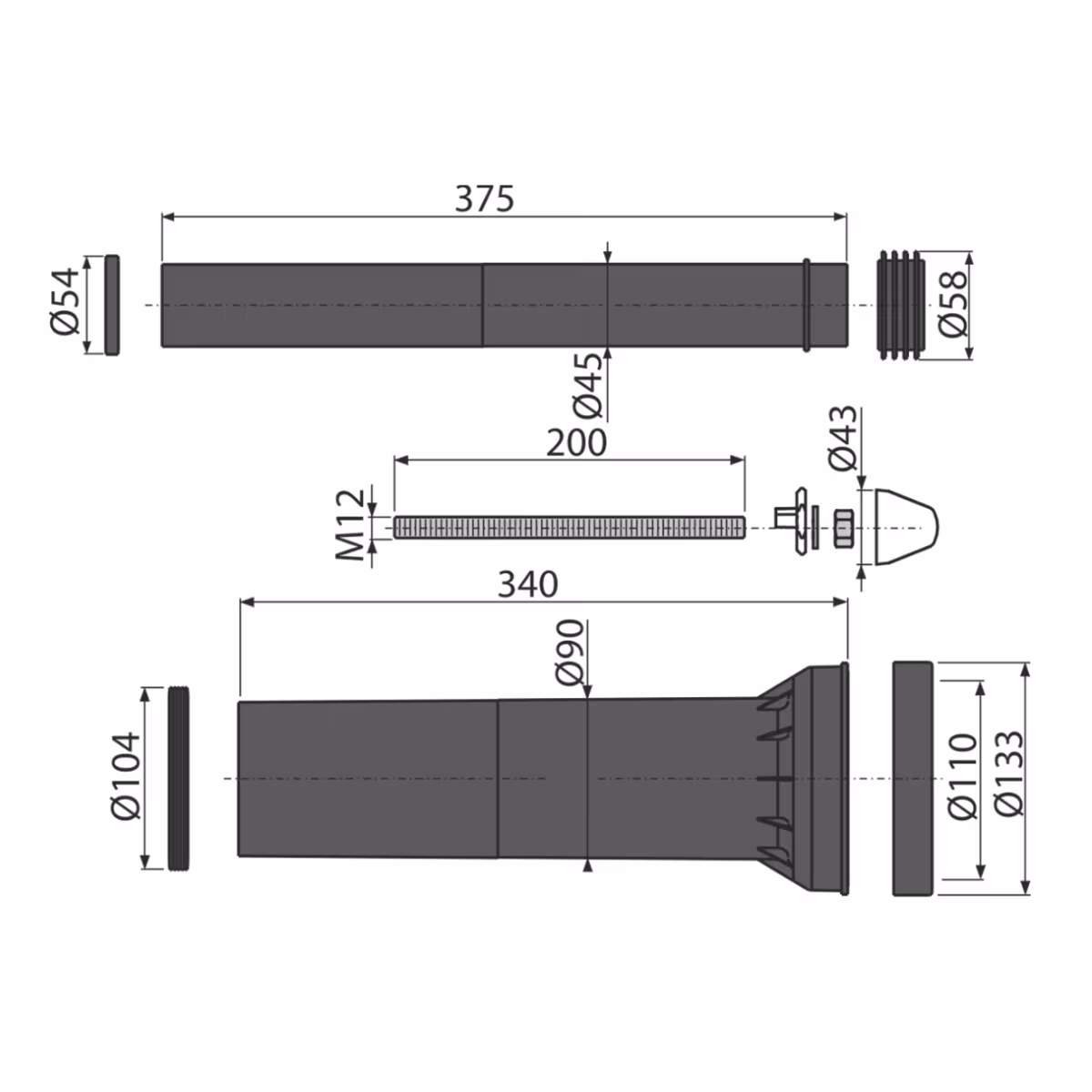 Kit de raccordement pour toilettes suspendu de la marque AlcaPlast de la catégorie raccordement pour toilettes
