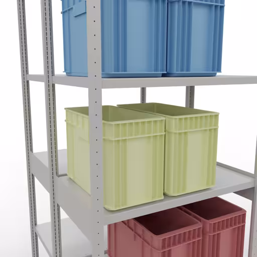 Étagère de base, étagère double, système d'étagères MULTIplus250, 3000 x 1000 x (2x600) mm, 2x7 étagères, barres de longueur, gris clair RAL 7035 de la catégorie étagères doubles avec le GTIN 4058255035694 Étagère de base, étagère double, système d'étagères MULTIplus250, 3000 x 1000 x (2x600) mm, 2x7 étagères, gris clair RAL 7035 de Schulte Lagertechnik de la gamme d'étagères