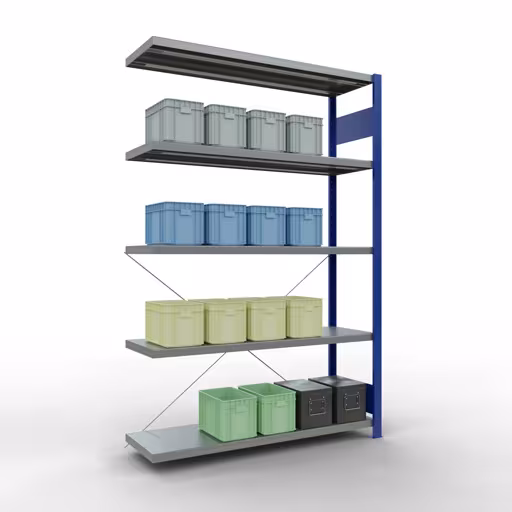 Figure n° 11 de l'article Système d'étagères enfichables MULTIplus250, 2000 x 1300 x 400 mm, 5 étagères, traverse, RAL 5010 bleu gentiane/galvanisé du groupe de produits Systèmes enfichables de Schulte Lagertechnik.