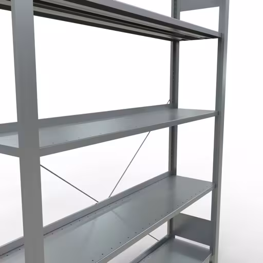 Figura n. 16 dell'articolo Scaffale Basic, scaffale per ufficio sistema a innesto MULTIplus85, 1800 x 1300 x 300 mm (AxLxP), 5 ripiani, traversa, zincato, con barra di arresto del gruppo di prodotti Scaffali per ufficio della marca Schulte Lagertechnik