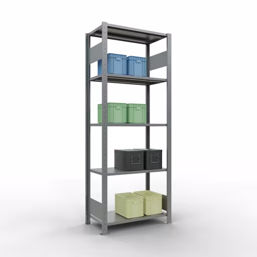 Scaffale base, scaffale, sistema a innesto MULTIplus150, 2000 x 750 x 400 mm (AxLxP), 5 ripiani, barre longitudinali, zincato con articolo n. 12740-75-LR Scaffale base, scaffale, sistema a innesto MULTIplus150, 2000 x 750 x 400 mm (AxLxP), 5 ripiani, barre longitudinali, zincato di Schulte Lagertechnik della categoria Sistema a innesto