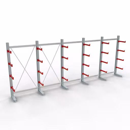 K 3000 Komplettregal, einseitig, 2500 x 6500 x 500 mm, RAL 7001 / RAL 3000, 5 Lagerebenen aus der Kategorie K3000 für mittelschwere Güter mit der Artikelnummer 27713